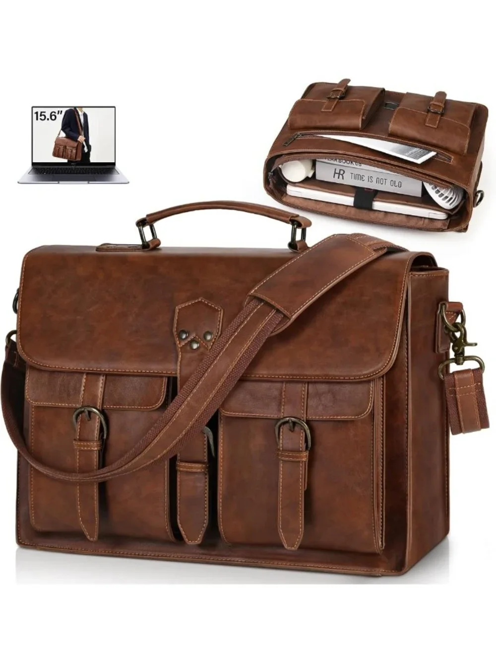 Vintage Leather Messenger Bag for Men - 15.6